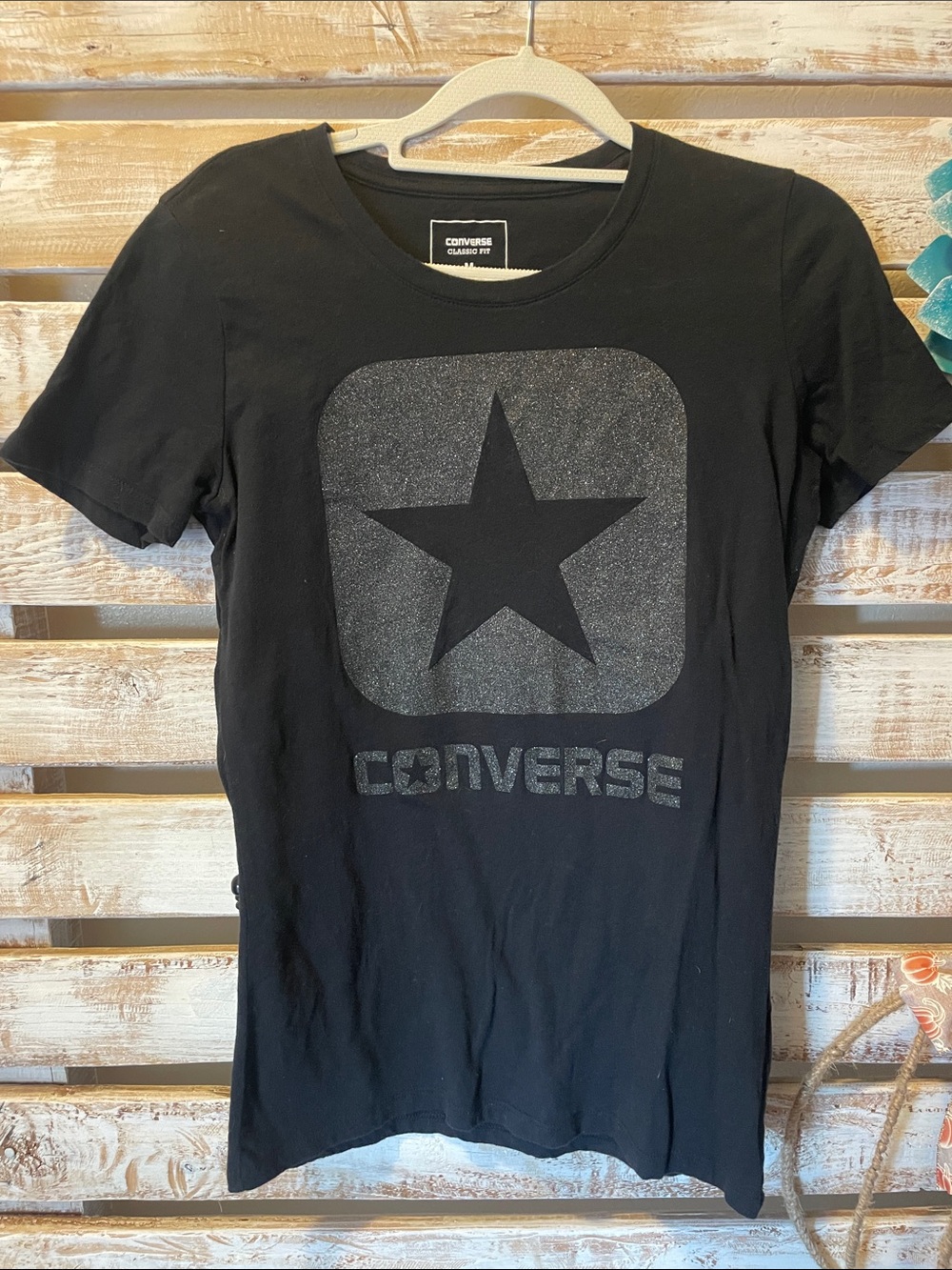 Converse Black Glitter Star Logo Short Sleeve Tee Size Medium